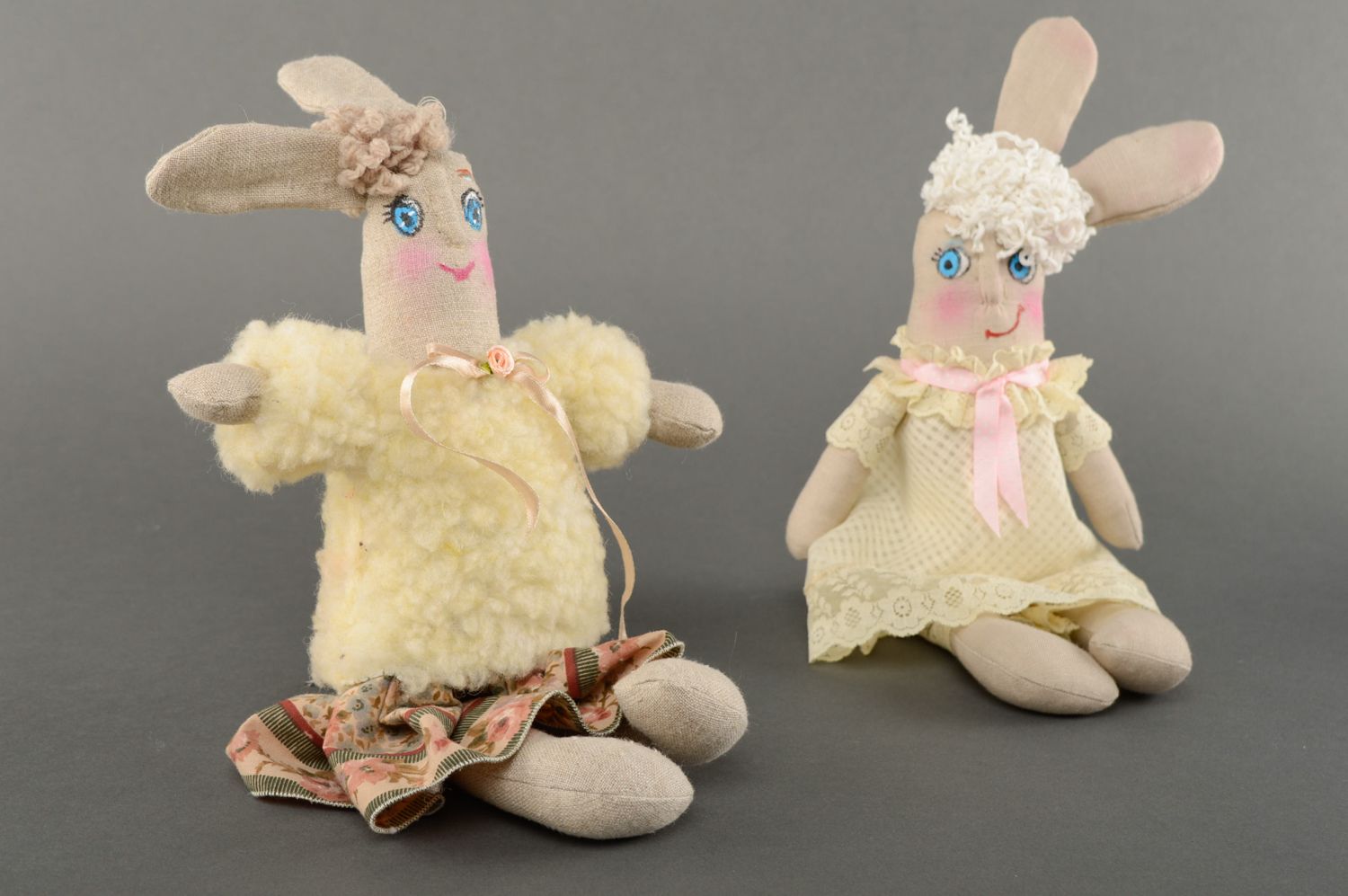 Fabric toy rabbit in woolen cardigan photo 4