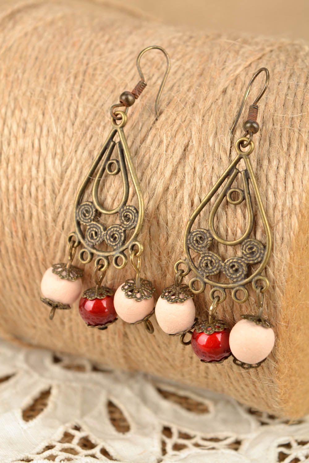 Long earrings with ceramic beads  photo 1