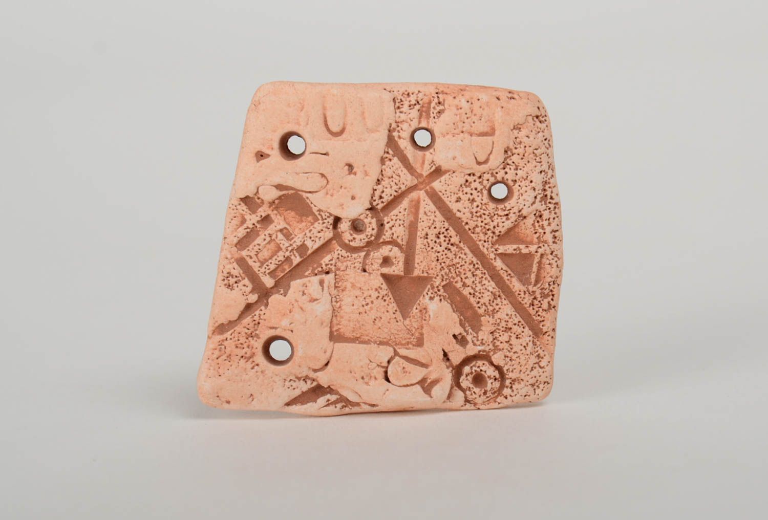 Handmade square ceramic blank pendant of average size DIY jewelry photo 2
