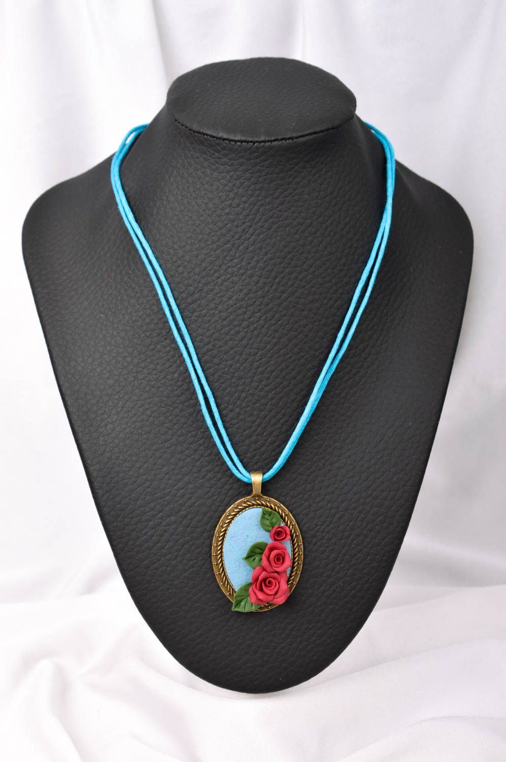 Handmade unusual accessory stylish clay pendant flower designer pendant photo 1