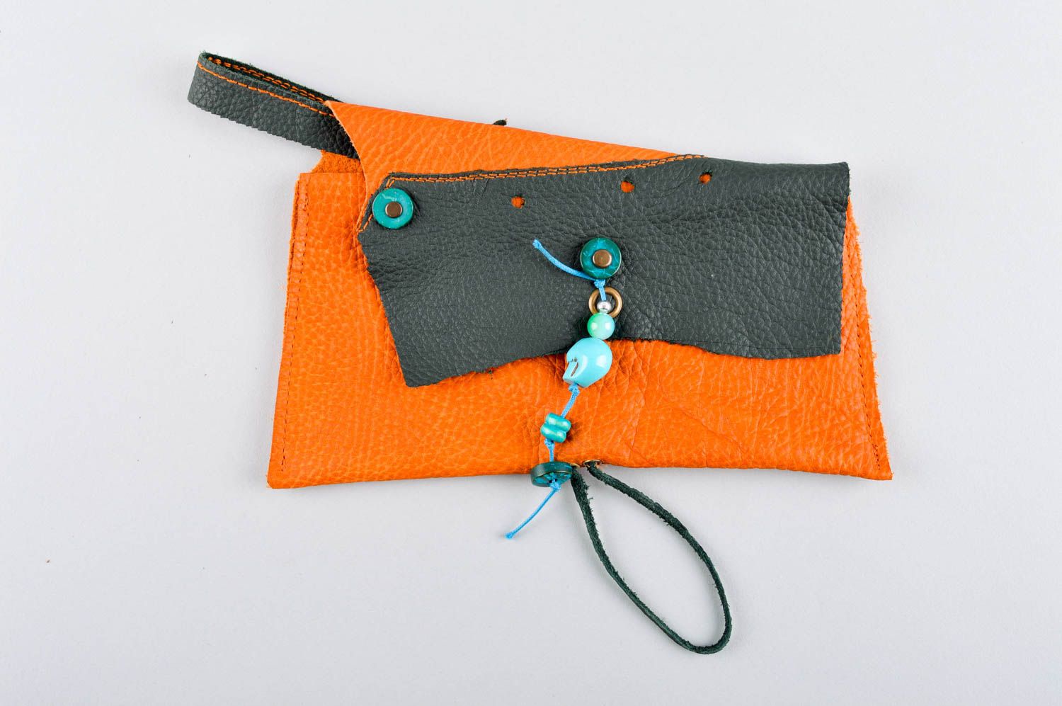 Portefeuille cuir naturel Maroquinerie femme fait main Cadeau original orange photo 2