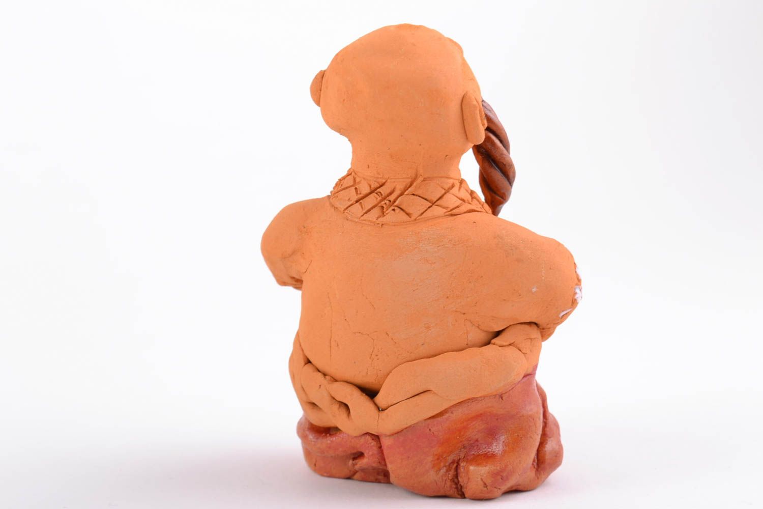 Petite figurine en céramique orange faite main cosaque amusant avec pipe photo 4