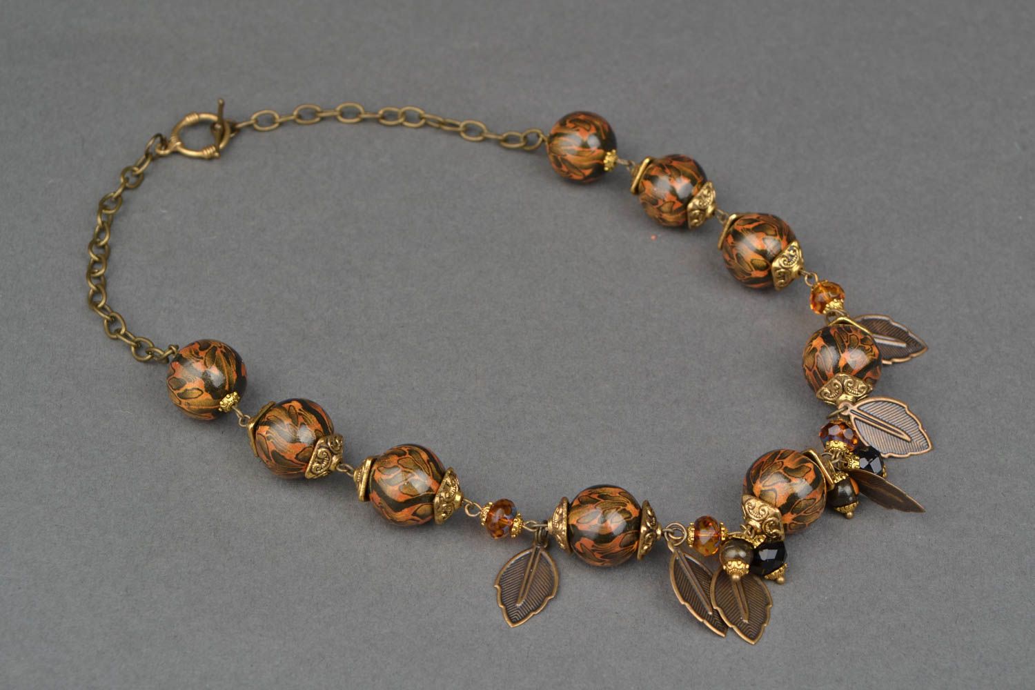 Unusual wooden bead necklace Autumn photo 4