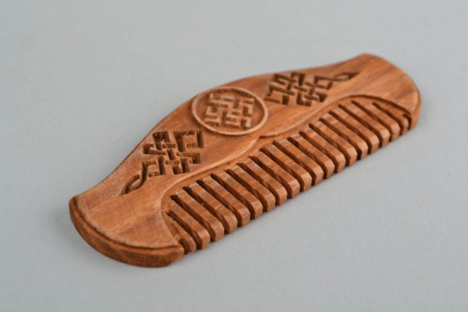 Handmade designer carved oak wood natural mustache and beard hair comb photo 4