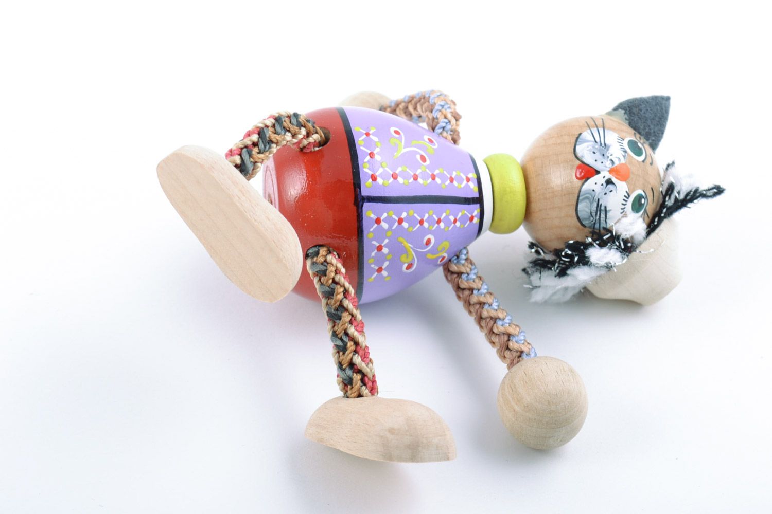 Деревянная эко игрушка кот в росписью яркий маленький на подарок ручная работа фото 5