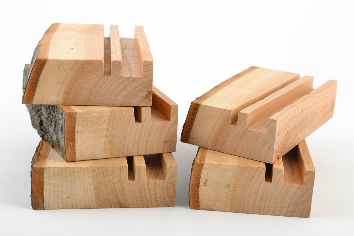 Braunes handmade Handyständer Set aus Holz 5 Stück für Familie oder Firme  foto 2
