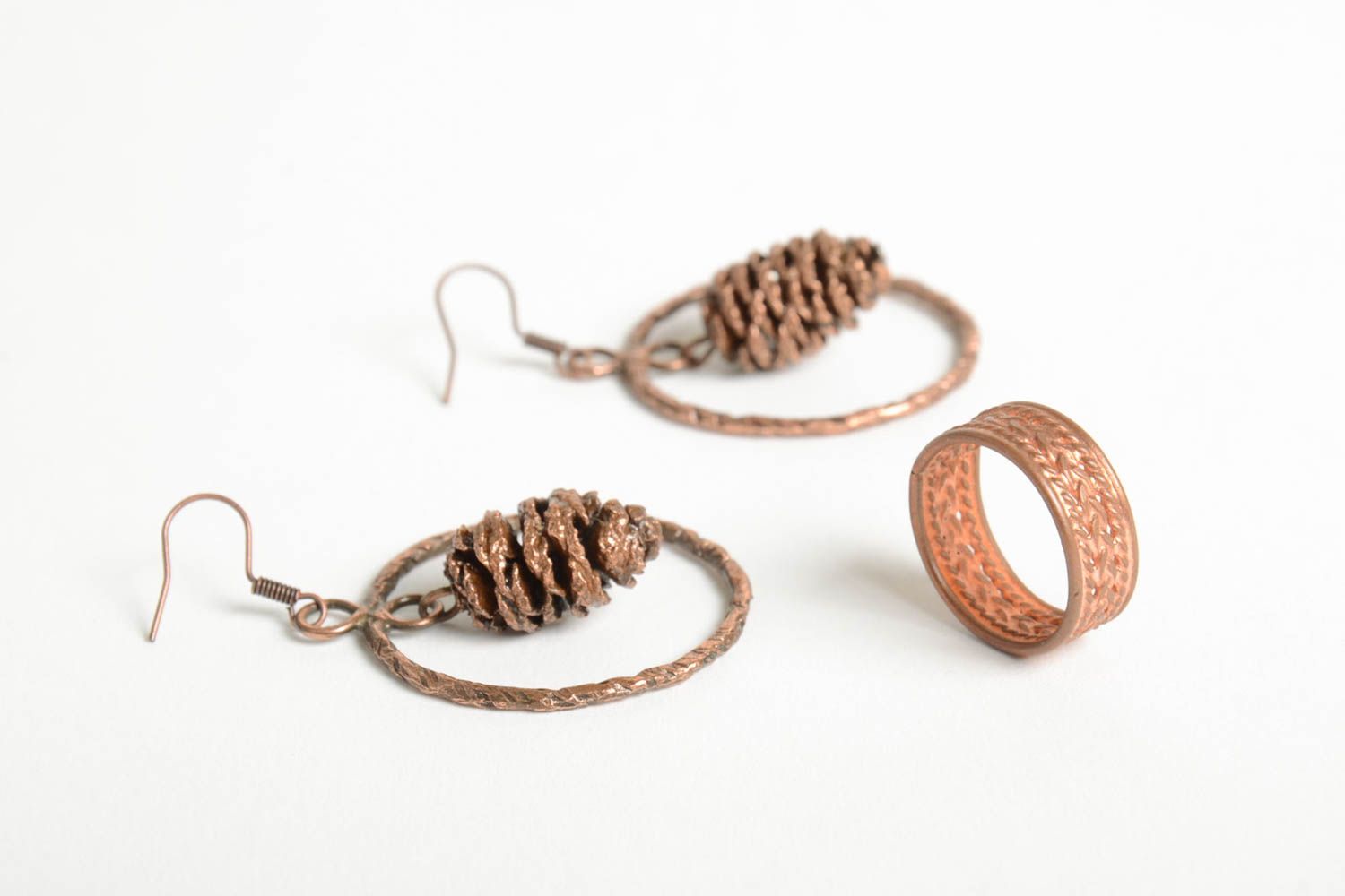 Handmade Schmuck Set aus Kupfer Damen Ohrringe Frauen Ring modisch originell foto 4