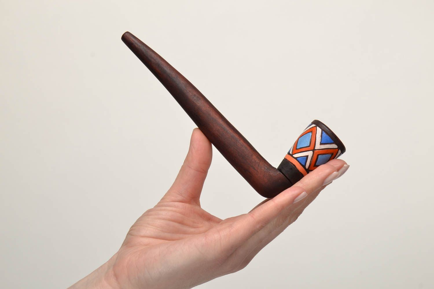 Long wooden smoking pipe with painting photo 5