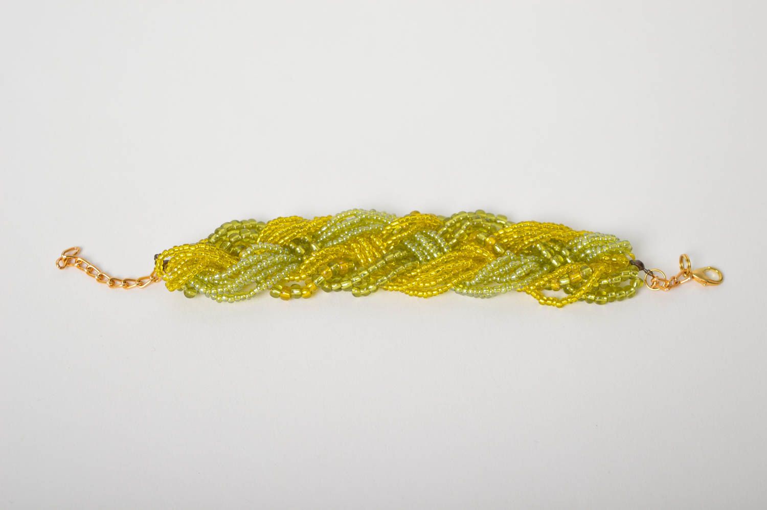 Light green and yellow handmade beaded adjustable bracelet for girls photo 4