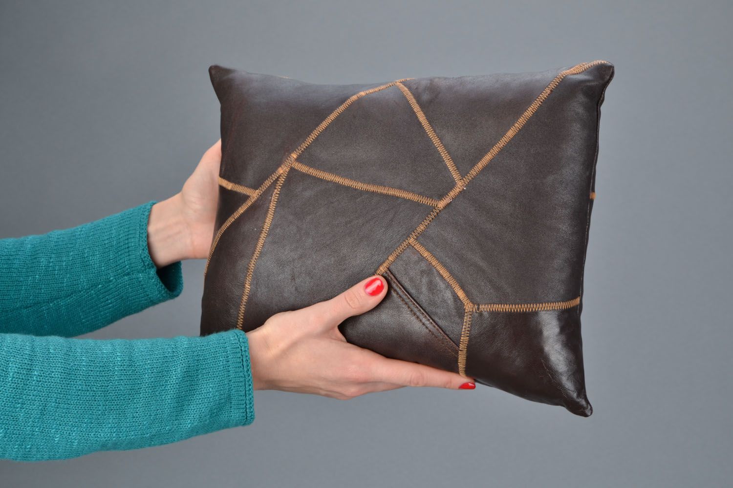 Leather accent pillow photo 2