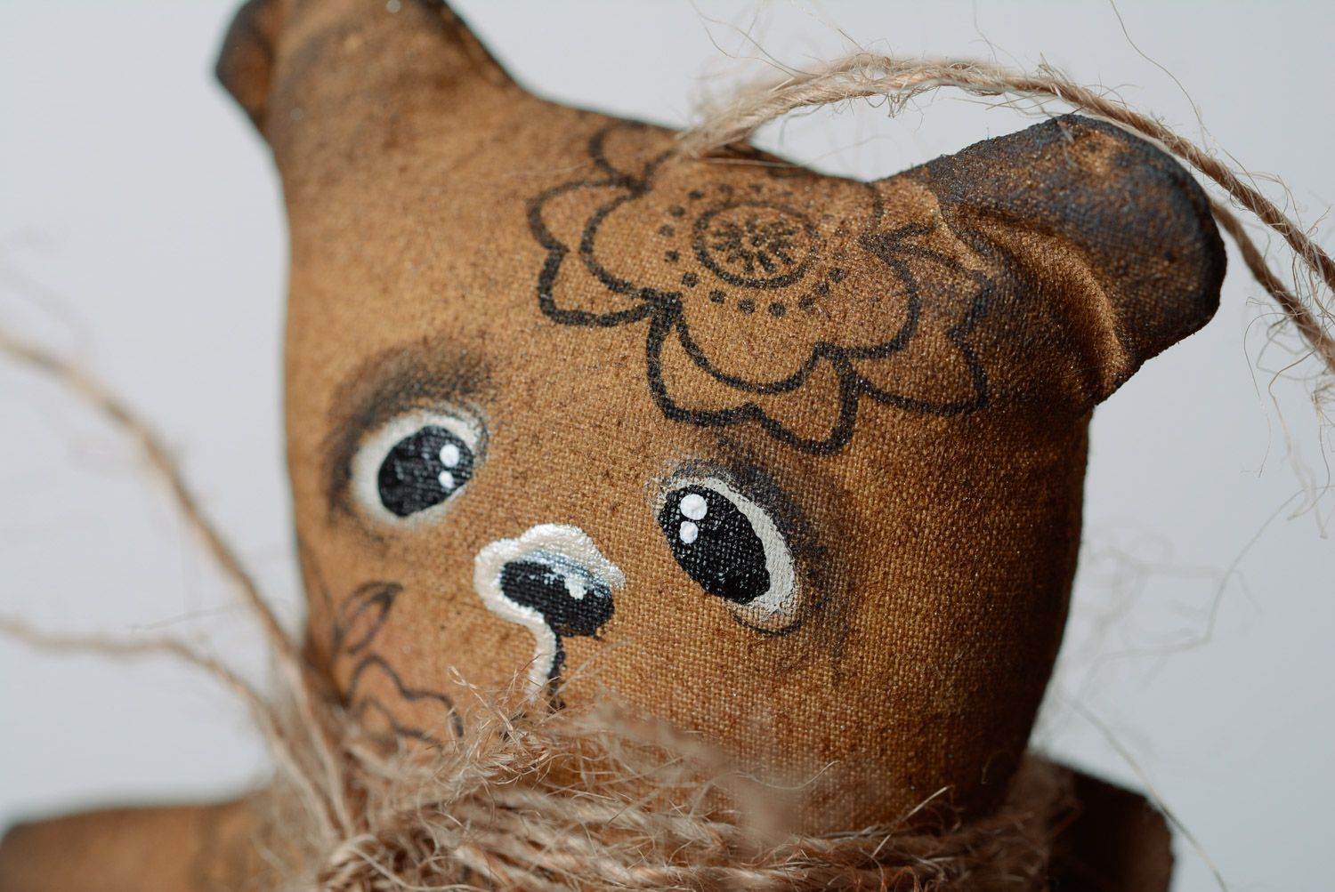 Handmade designer soft toy painted and soaked with coffee interior decor Bear photo 1