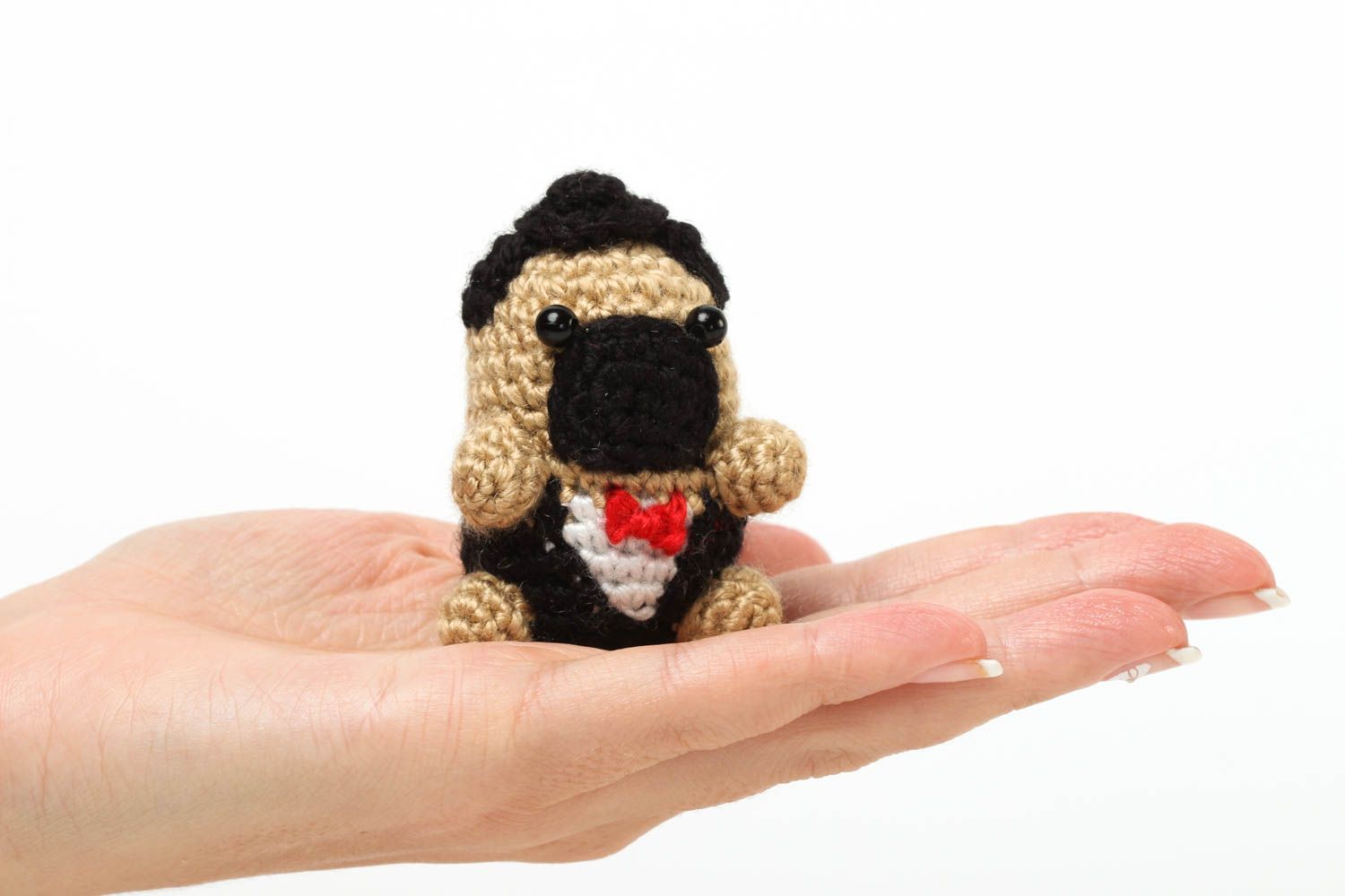 Jouet carlin Peluche faite main tricoté sympathique Cadeau enfant Gentleman photo 5