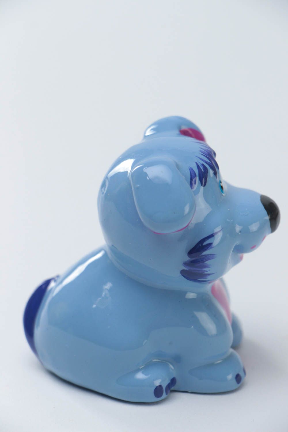 Belle figurine en plâtre sous forme de chien bleu amusant faite main peinte photo 3