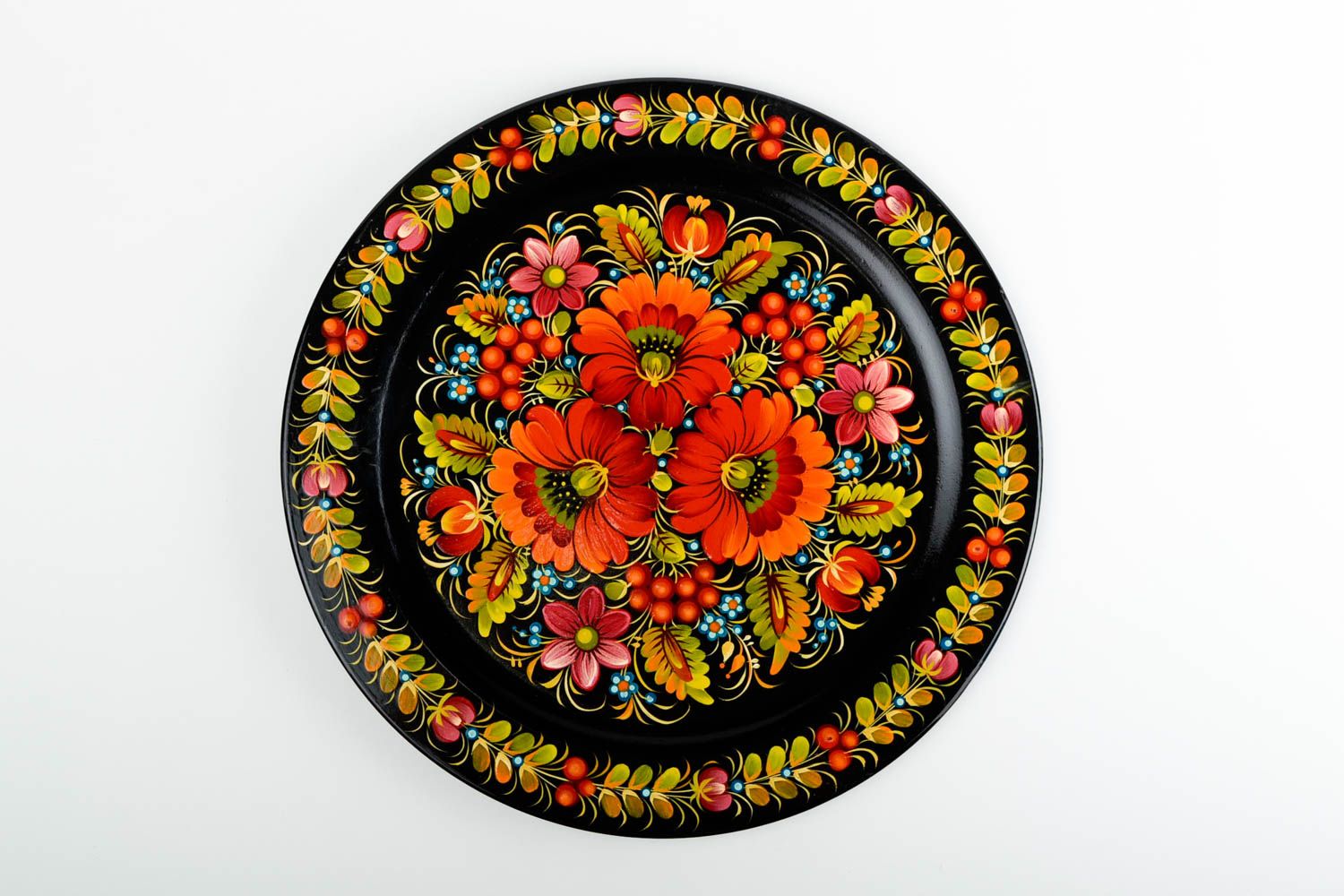 Assiette décorative fait main Vaisselle déco Déco ethnique peinte à fleurs photo 4