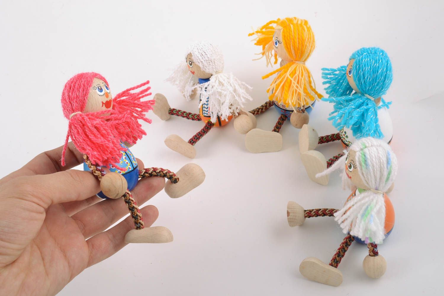 Handmade painted wooden toys set 5 pieces eco dolls for children photo 2