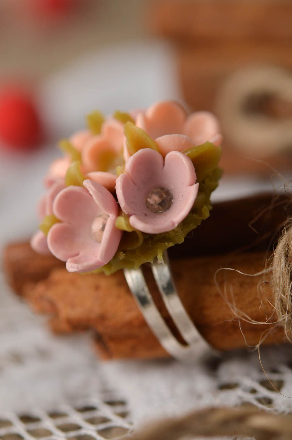 Bague fleurs en pâte polymère Bijou fait main taille réglable Cadeau femme photo 2