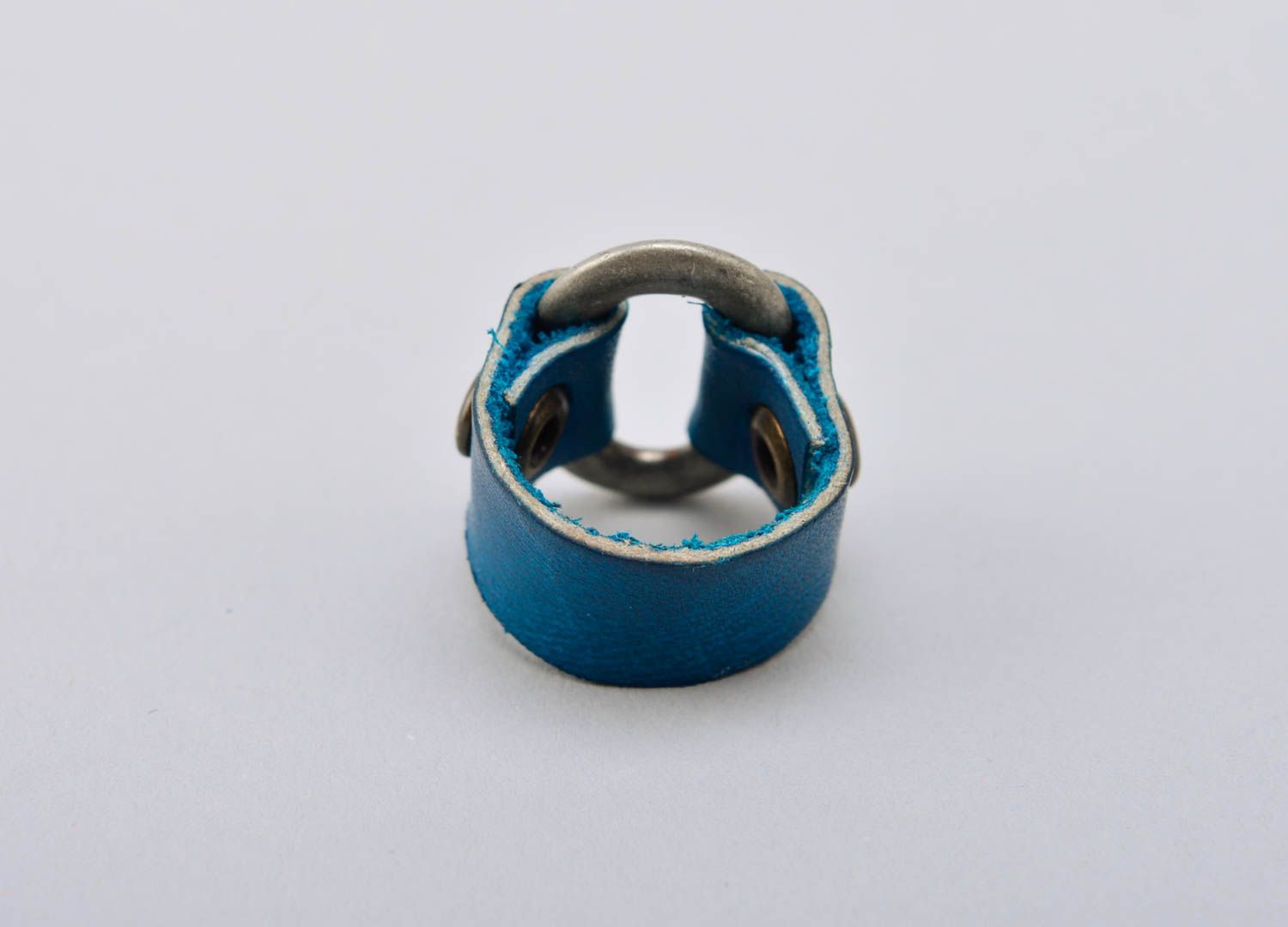 Schmuck Ring handgemacht Ring Leder Mode Accessoires in Blau originell schön  foto 4