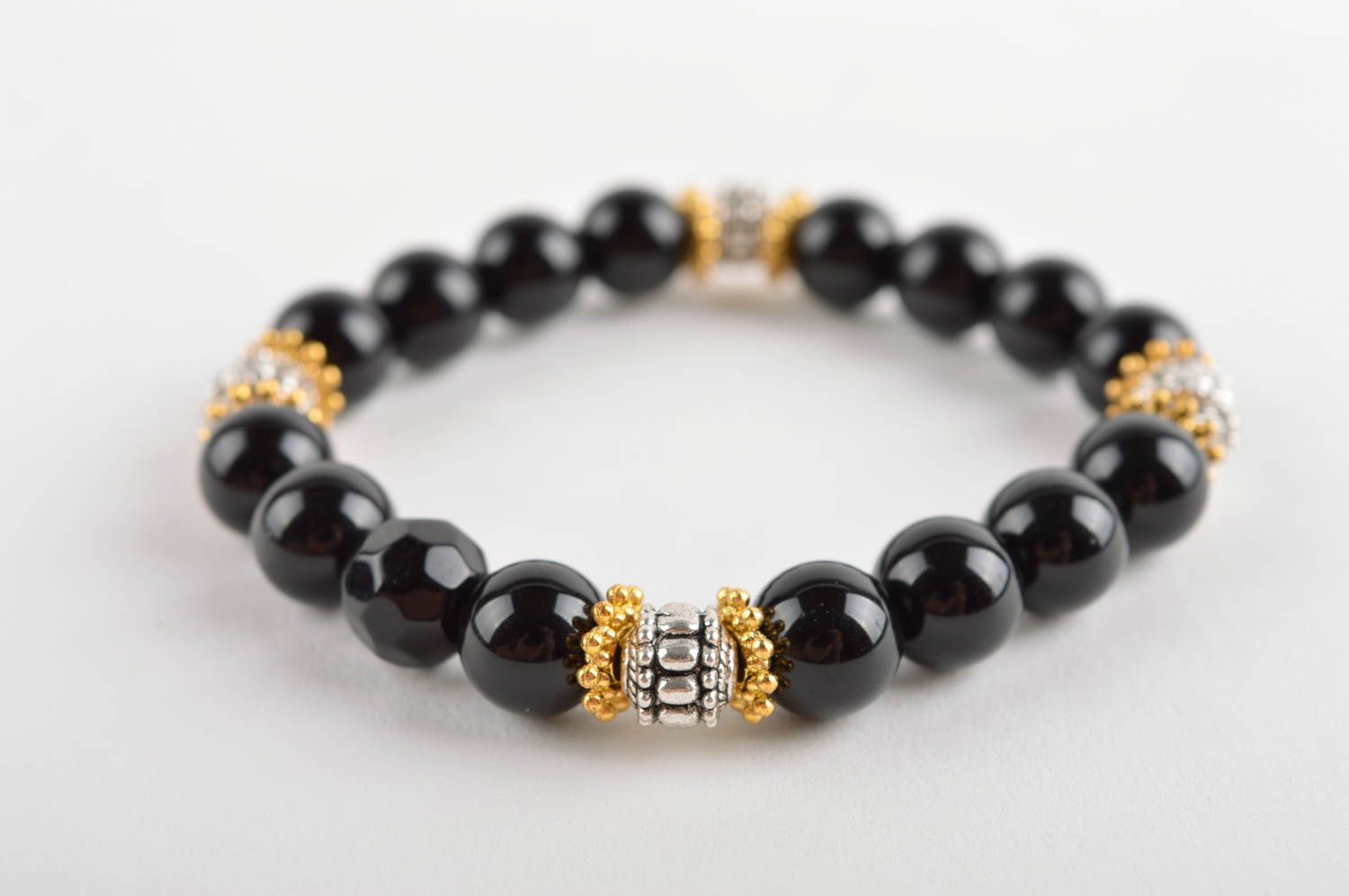 Bracelet en pierres Bijou fait main noir perles d'agate Accessoire femme photo 4