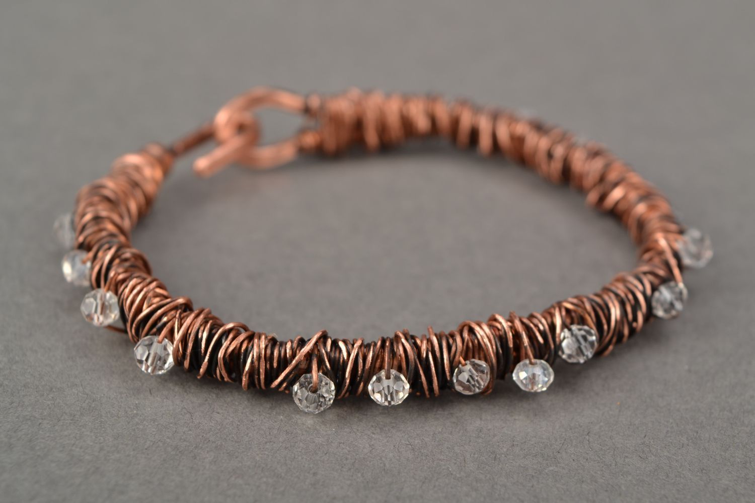 Wire wrap copper earrings and bracelet with crystal beads photo 3