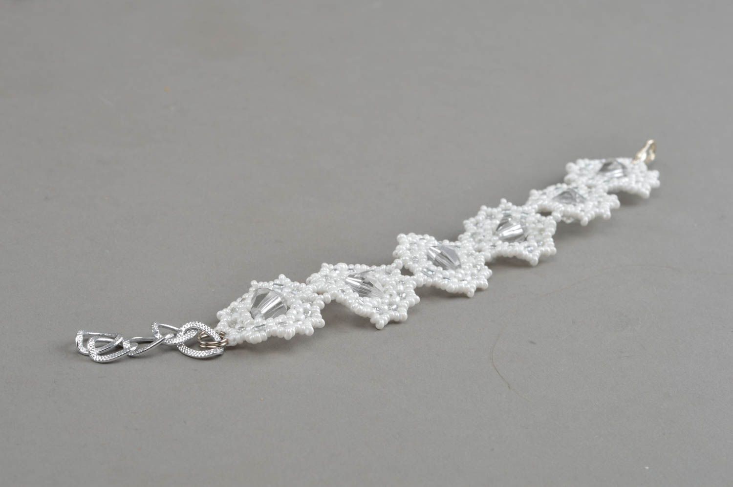 Openwork white bracelet designer unusual jewelry handmade beaded accessory photo 2