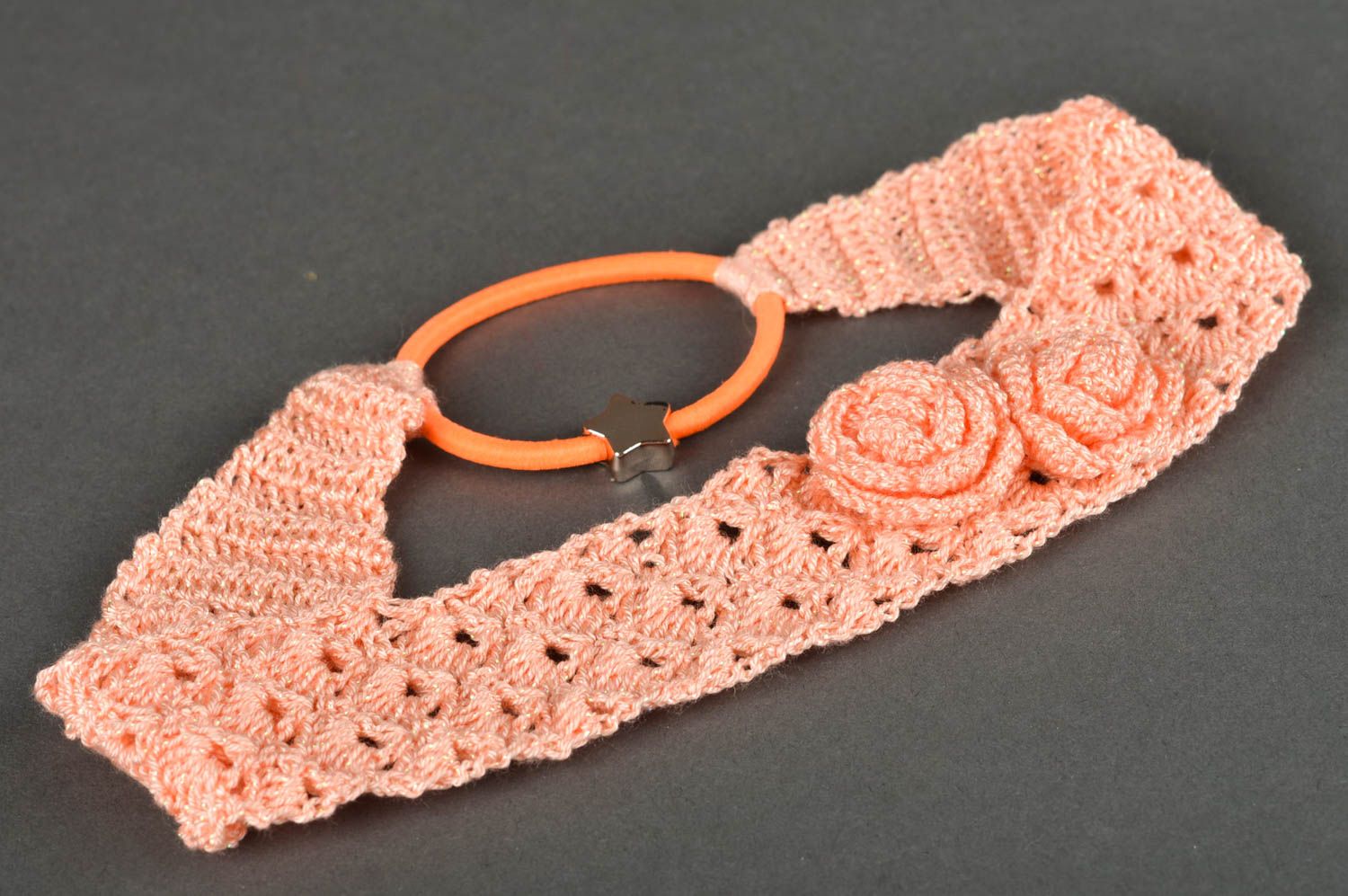 Banda para el cabello naranja hecha a mano regalo para niñas accesorio tejido foto 5