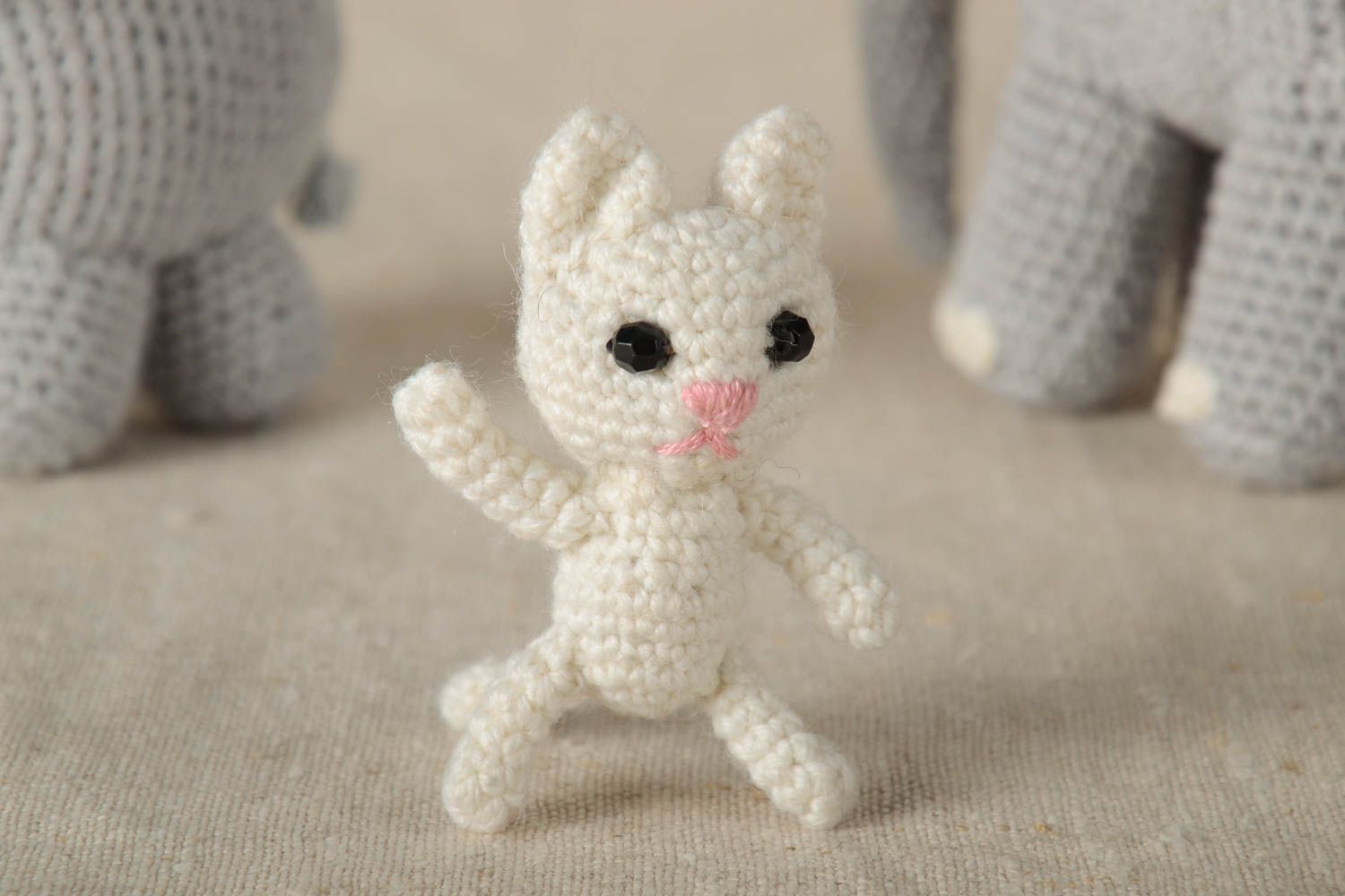 Handmade crocheted cat toy designer soft figurine unique present for children photo 1