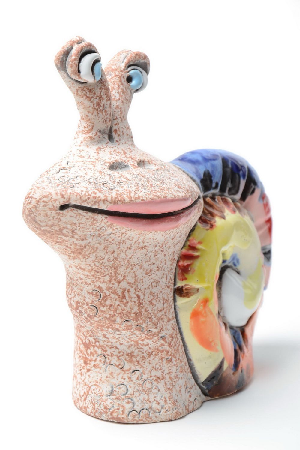 Schöne Keramik Sparbüchse Schnecke mit Pigmenten Bemalung Künstler Handarbeit foto 2