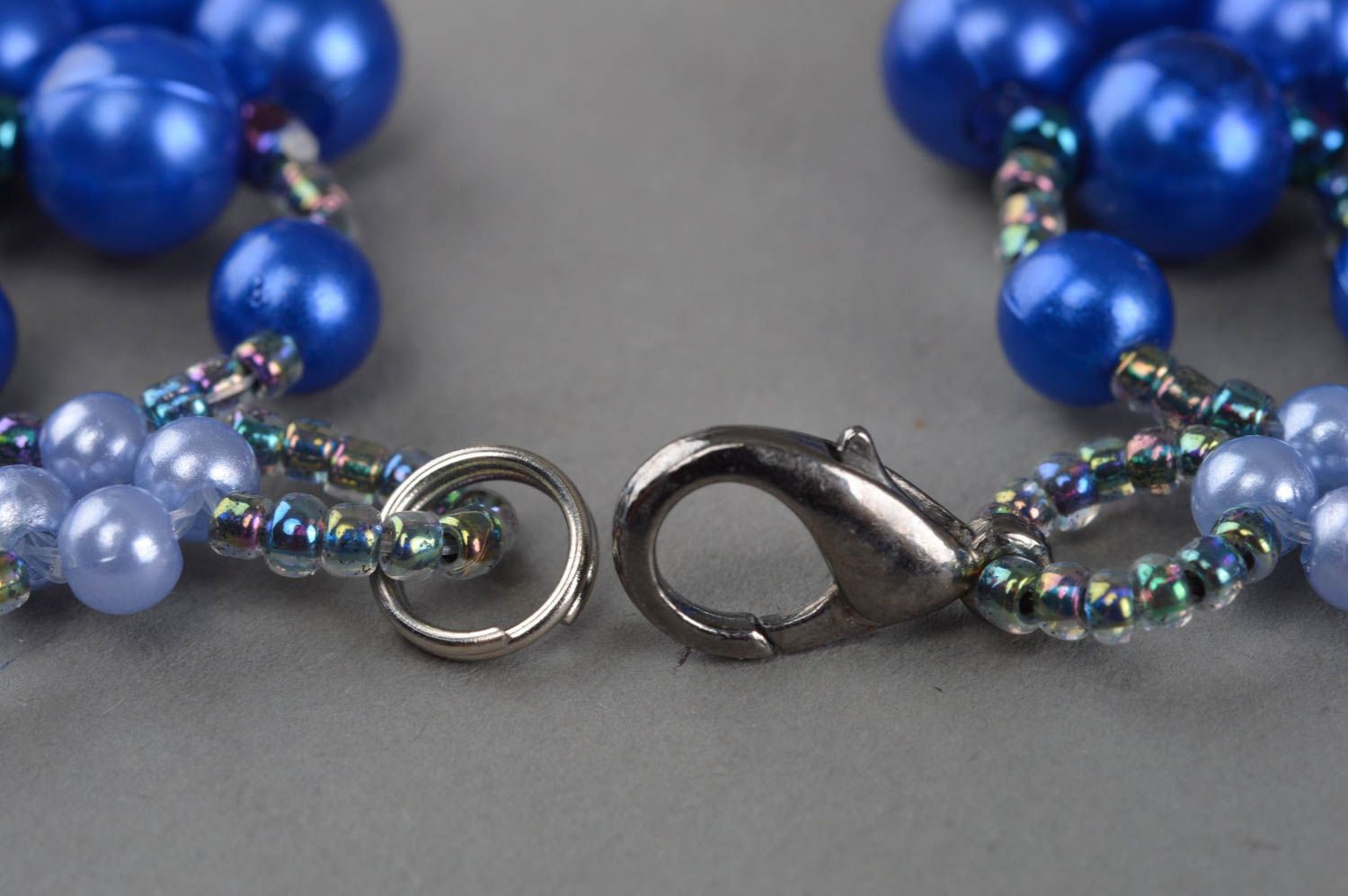 Ожерелье из бисера и бусин плетеное ручной работы авторское красивое синее фото 4