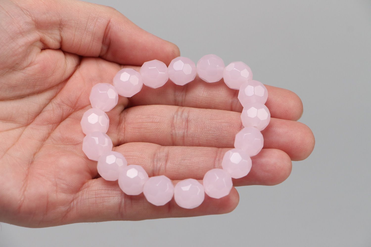 Tender handmade stretch wrist bracelet with pink quartz beads for women photo 3