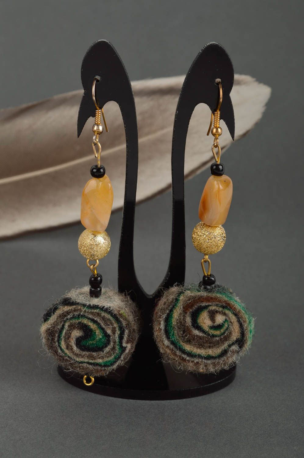 Handmade jewelry dangling earrings women accessories wool felting gifts for girl photo 1