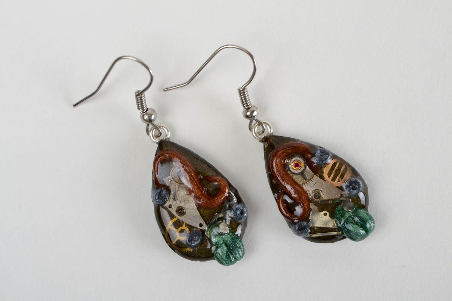 Handmade polymer clay earrings steampunk jewelry steampunk earrings for girls photo 3