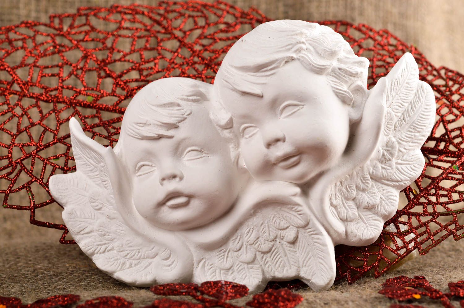Figurine en plâtre faite main Statuette décorative deux anges Loisirs créatifs photo 1