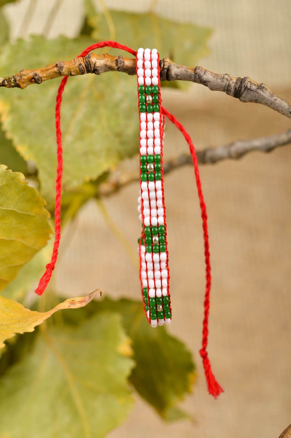 Knitted red cord handmade pink and green color bracelet for young girls photo 1