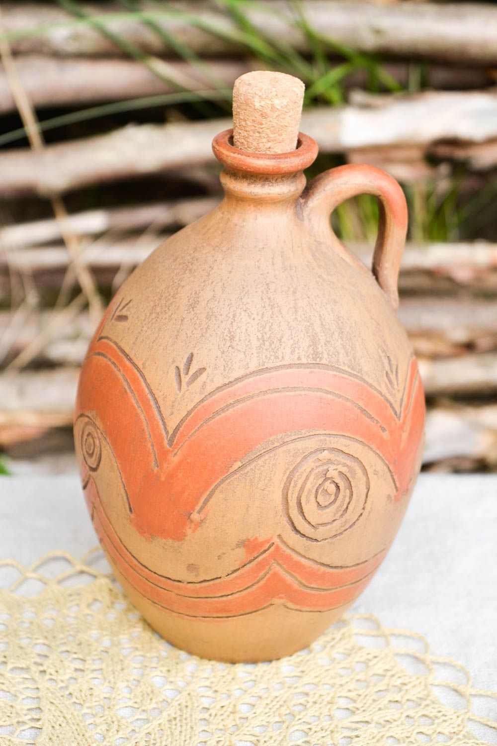 Handmade bemalter Krug aus Ton Keramik Flasche Öko Geschirr Wein Krug mit Korken foto 1