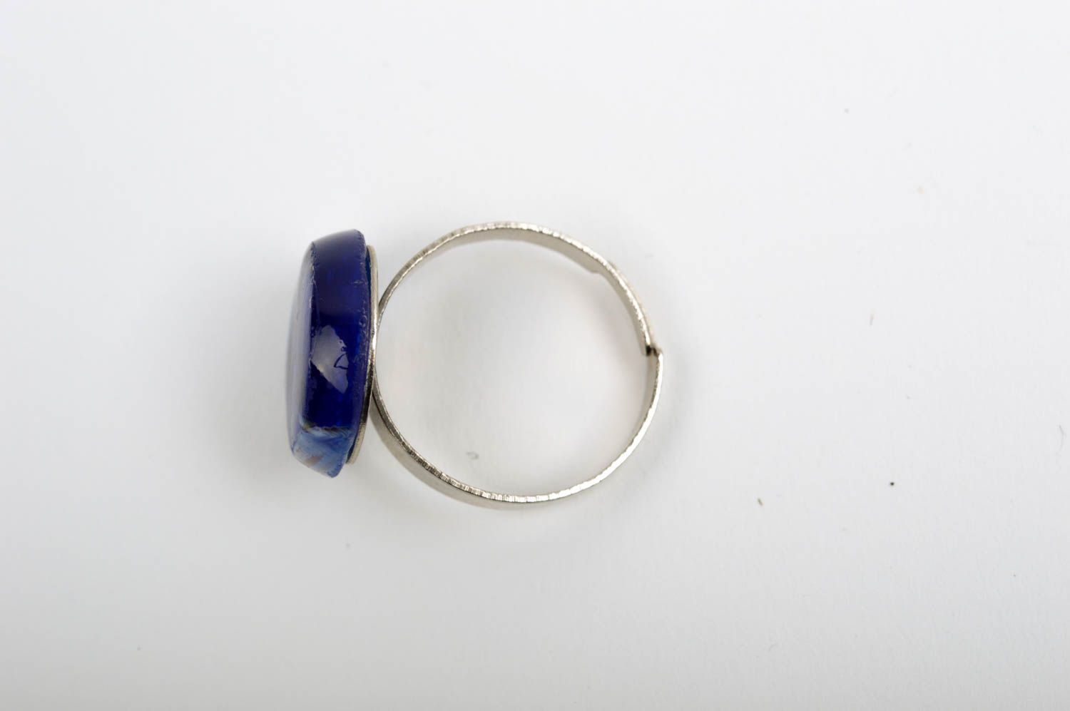 Кольцо ручной работы кольцо из стекла круглый перстень синий бижутерия из стекла фото 3