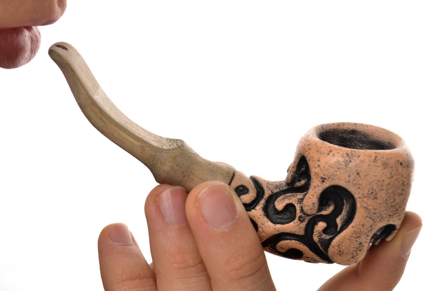 Pipa de barro hecha a mano accesorio para fumar tabaco pipa de arcilla foto 1