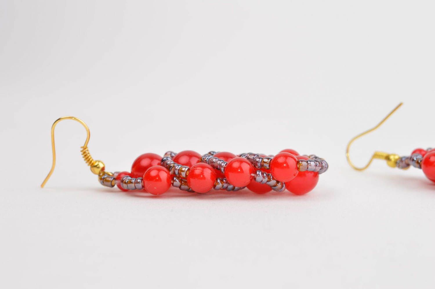 Handmade Glasperlen Schmuck in Rot lange Ohrringe Juwelier Modeschmuck modisch foto 4