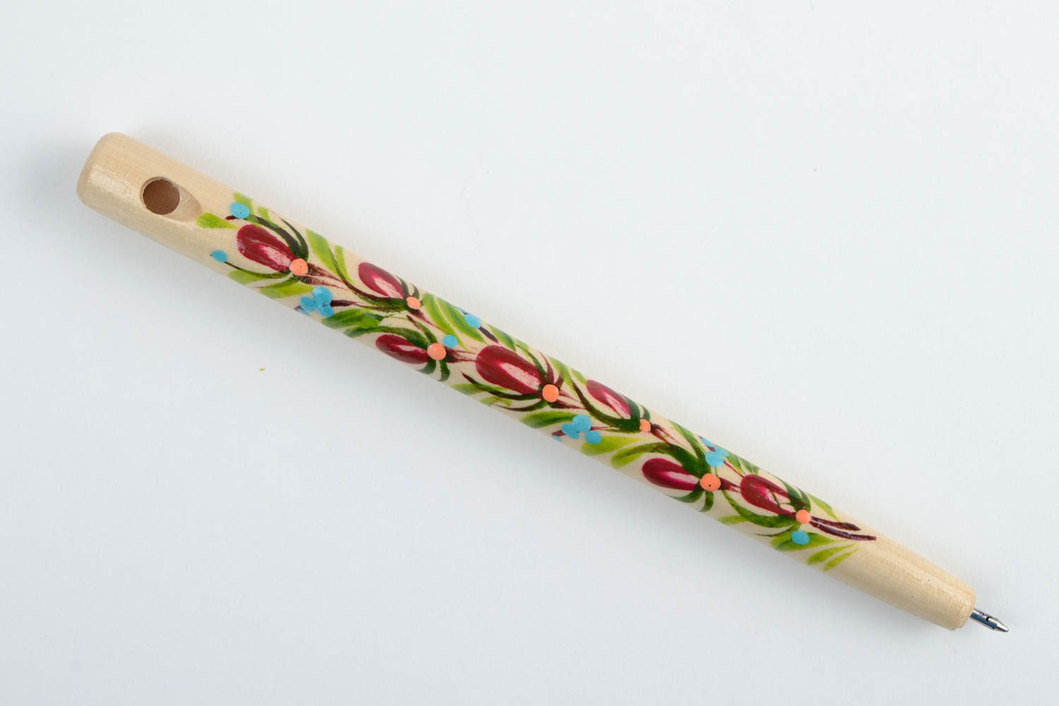 Penna fischietto di legno fatta a mano penna decorativa souvenir con pittura 
 foto 3