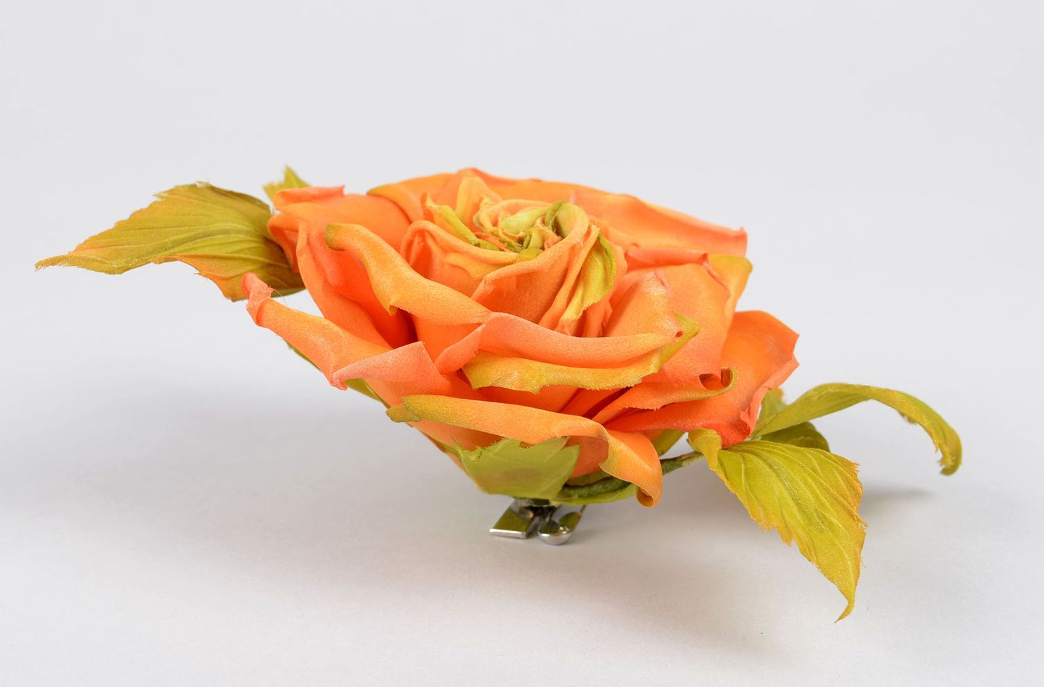 Broche fleur orange fait main Bijou tissu soie Accessoire femme design photo 3
