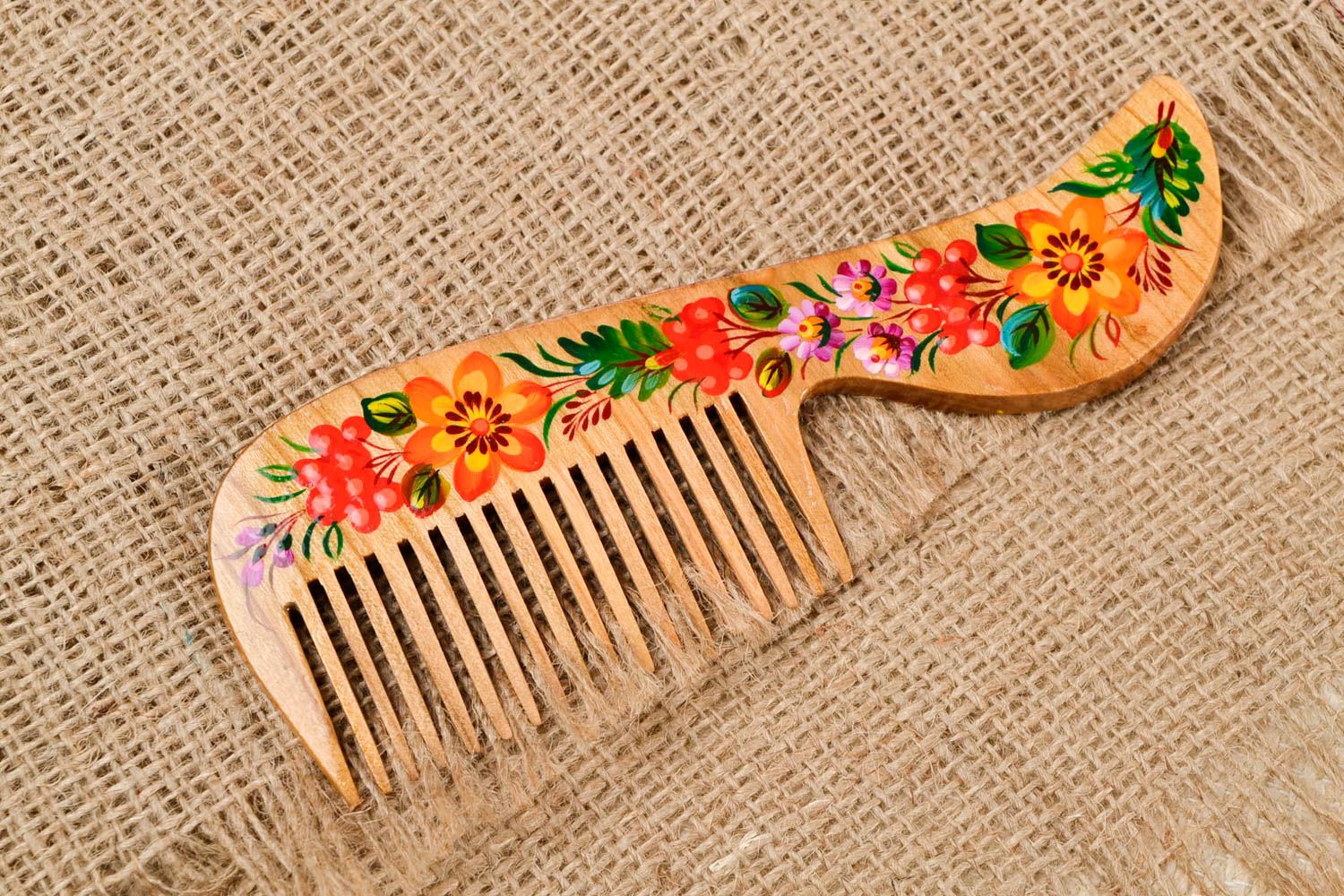 Деревянная расческа подарок ручной работы аксессуар для волос расписной фото 1