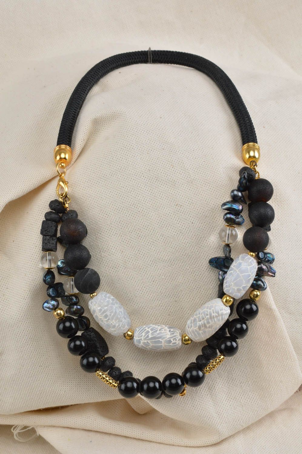 Handmade stone necklace lava beads stylish jewelry womens accessories photo 1