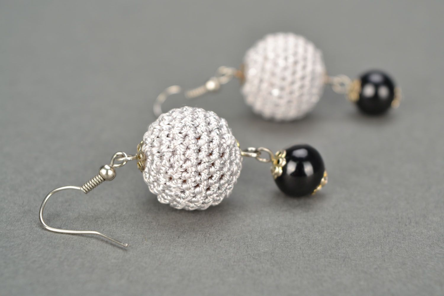 Black and white crochet earrings photo 1