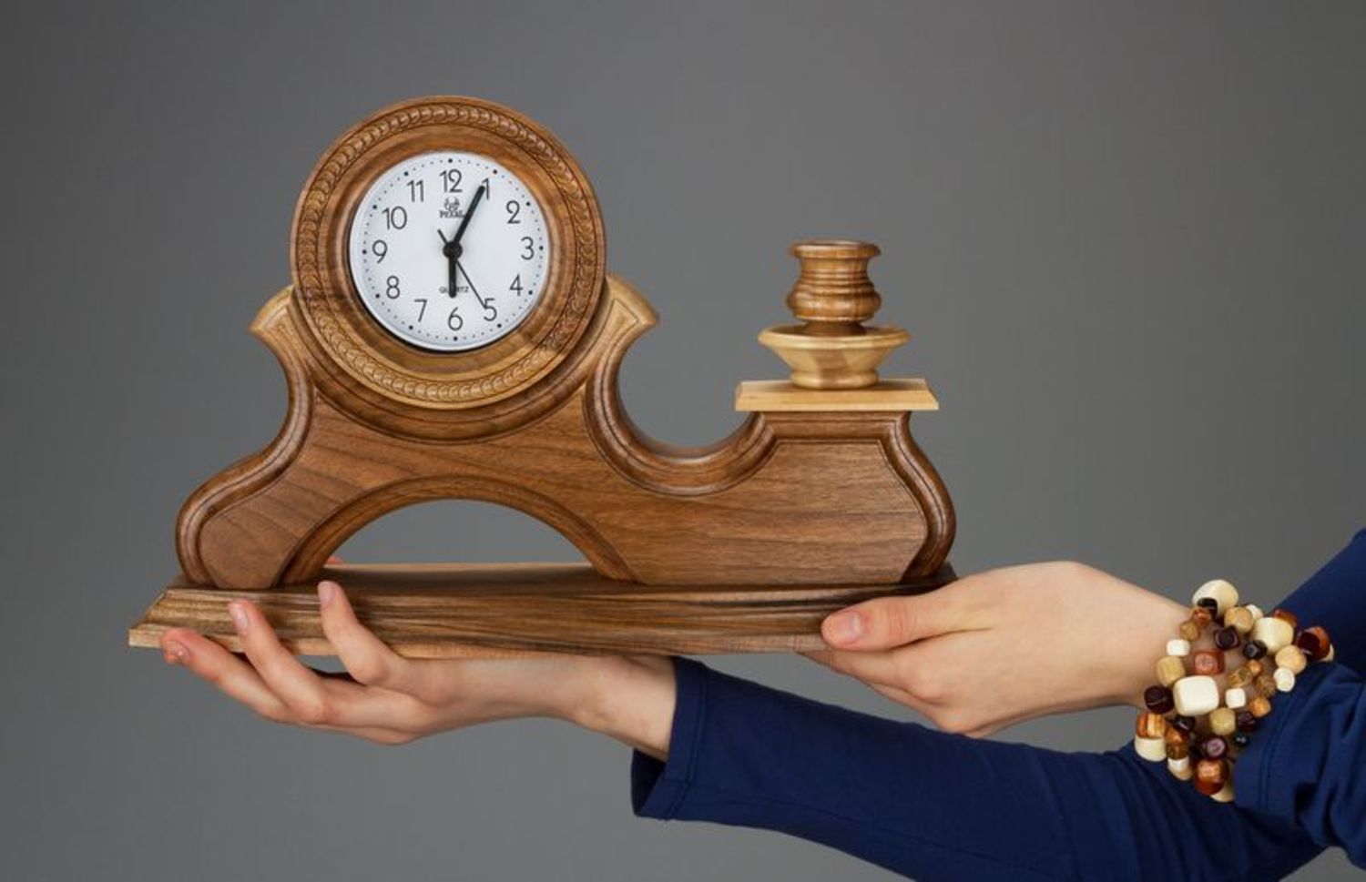 Wooden clock with candlestick photo 4
