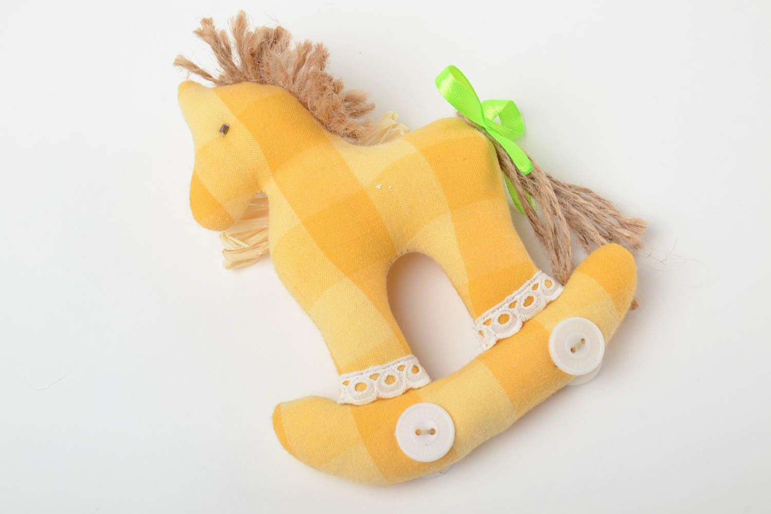 Weiches lustiges handgemachtes Kuscheltier Pferd aus Kattun und Leinschnur für Kinder foto 3
