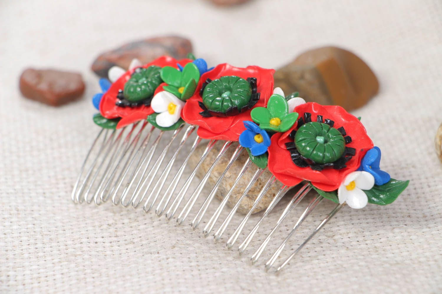 Handmade hair comb accessory made of polymer clay colorful jewelry for hair photo 1