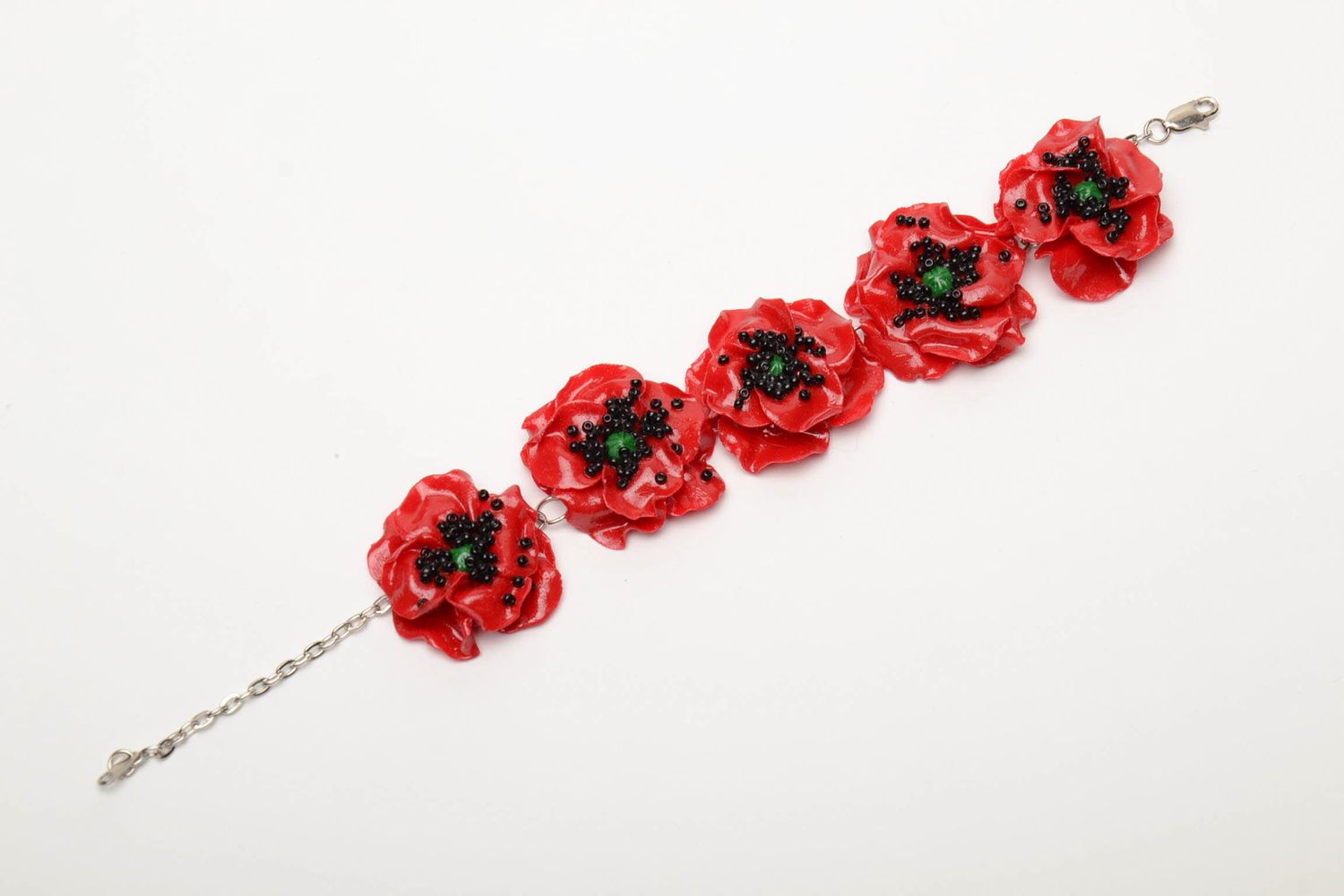 Polymer clay bracelet with poppies photo 4