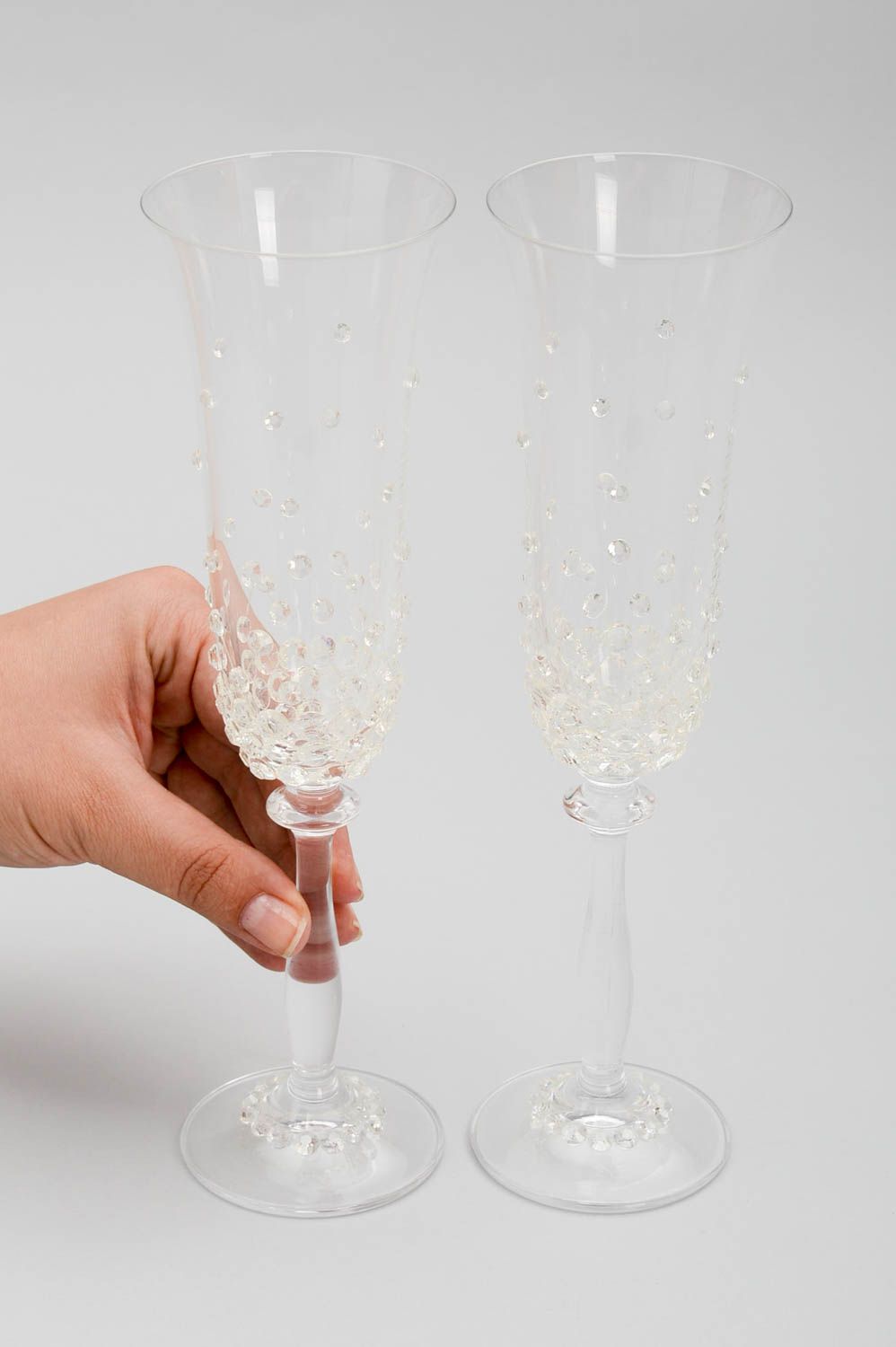 Handmade Gläser Set Sektgläser zur Hochzeit Geschirr aus Glas 2 Stück  foto 5