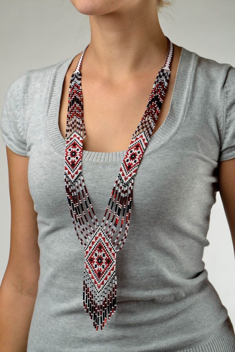 Ethnic handmade accessory beaded necklace elite fashion jewelry long gerdan photo 1