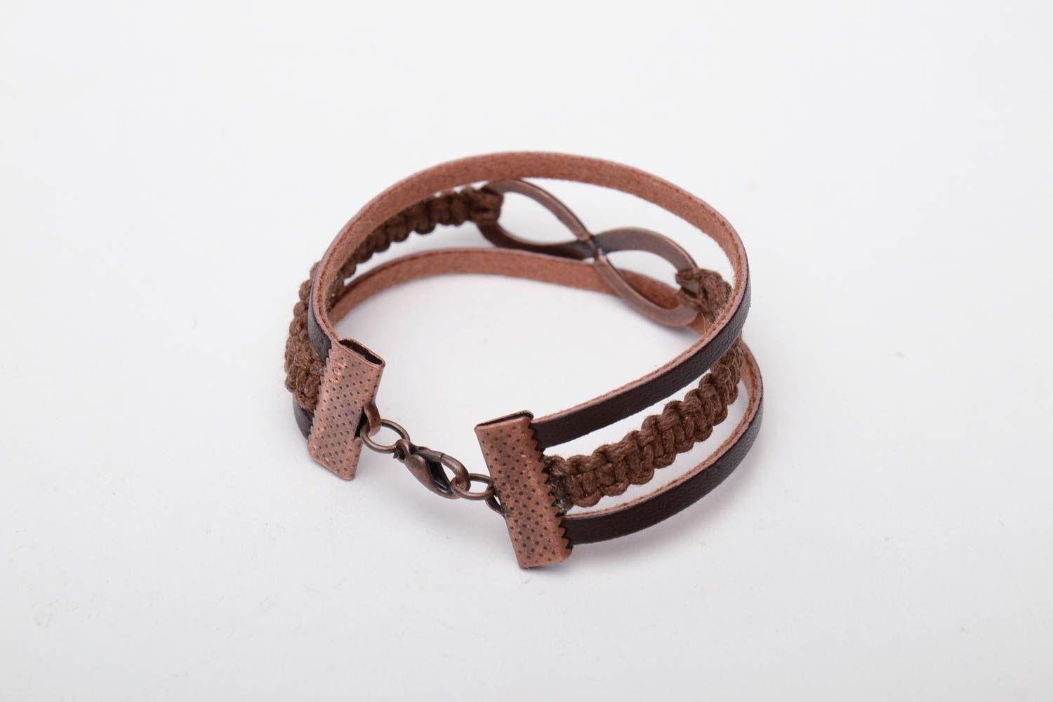 Handmade leather bracelet of brown color photo 4