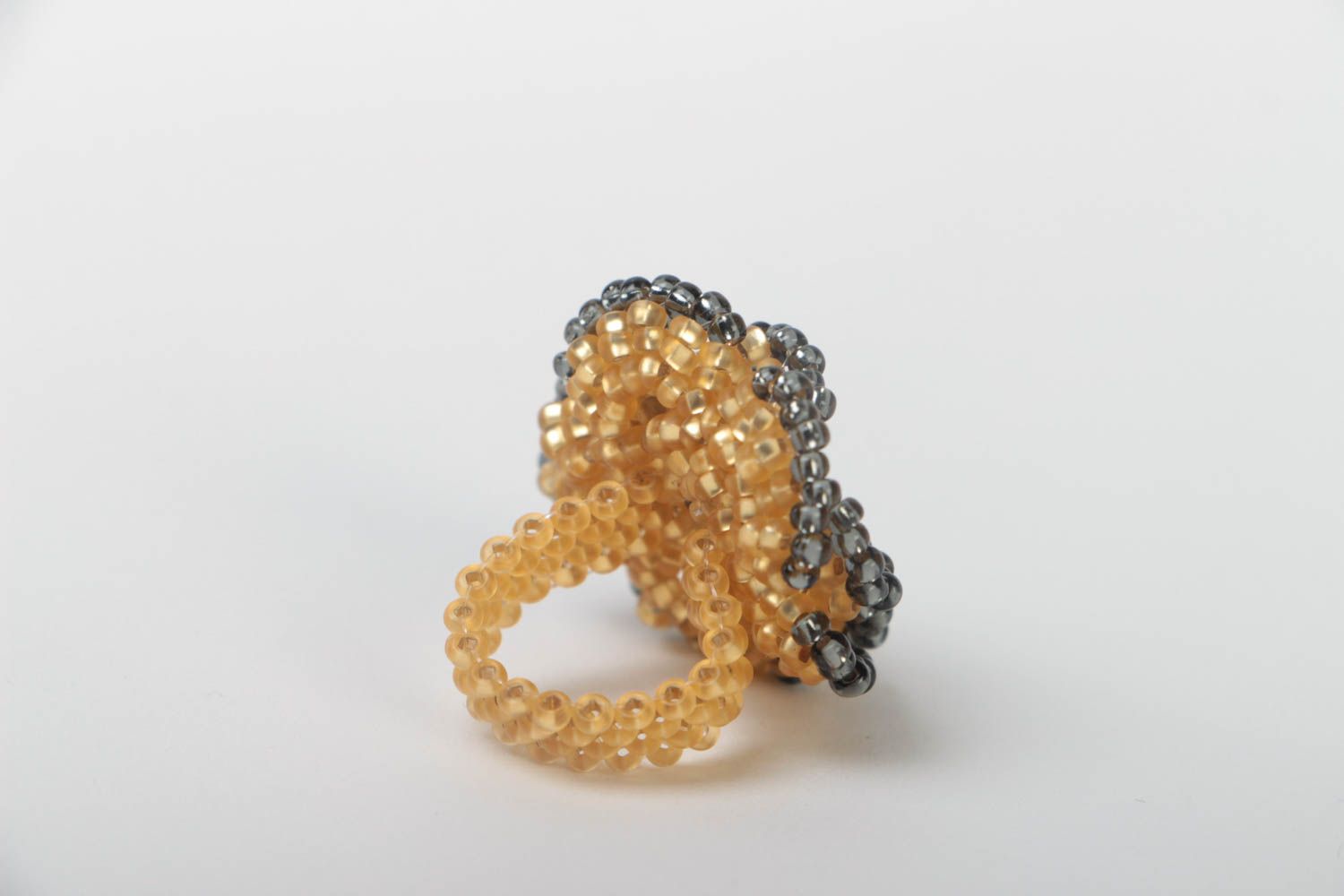 Handmade beaded ring yellow designer accessory beautiful flower jewelry photo 3